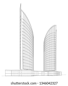 3d wireframe of building. sketch design.