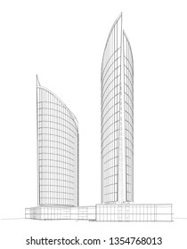 3d wireframe of building. sketch design.