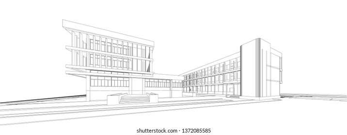 3d wireframe of building. sketch design.