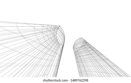 3d wireframe of building. sketch design
