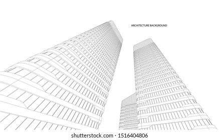 3d wireframe of building. sketch design.