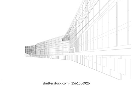 3d wireframe of building. sketch design.