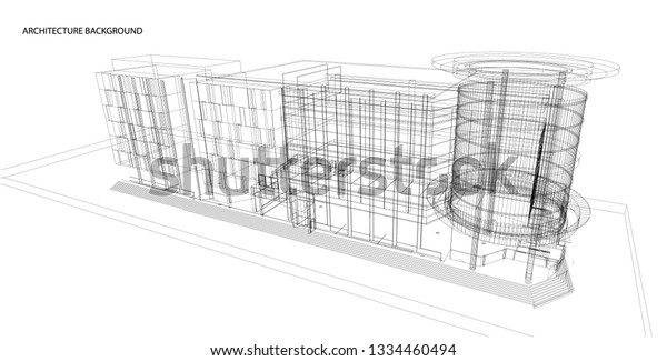 Image Vectorielle De Stock De Structure Filaire 3d Du Batiment Dessin 1334460494