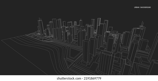 3.ª alambrada del edificio. diseño de boceto.Urbano. Vista aérea de los edificios de la ciudad.