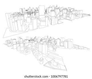 3d wireframe of building. sketch design.Vector