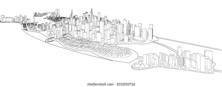 3d wireframe of building. sketch design.Vector
