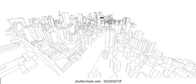 3d wireframe of building. sketch design.Vector