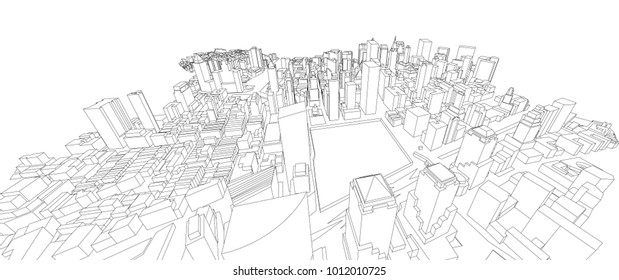 3d wireframe of building. sketch design.Vector