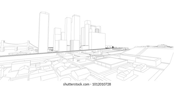 3d wireframe of building. sketch design.Vector