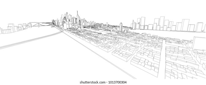 3d wireframe of building. sketch design.Vector