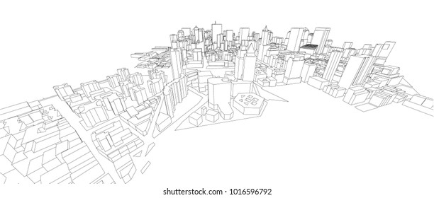 3d wireframe of building. sketch design.Vector