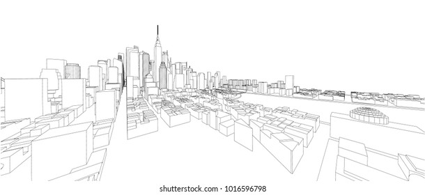 3d Wireframe Building Sketch Designvector Stock Vector (Royalty Free ...