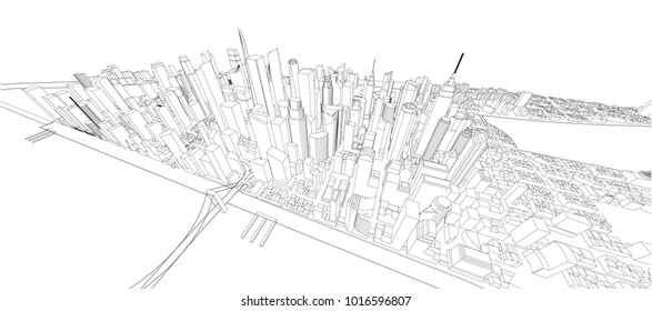 3d wireframe of building. sketch design.Vector