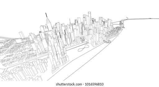 3d wireframe of building. sketch design.Vector