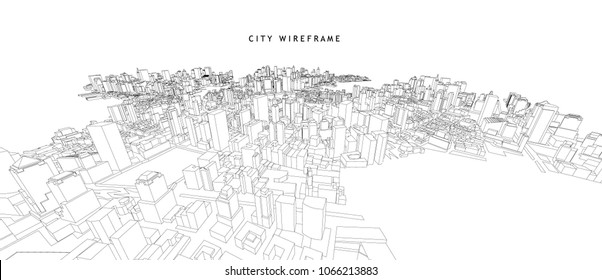 3d wireframe of building. sketch design.Vector