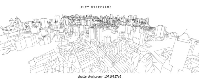 3d wireframe of building. sketch design.Vector