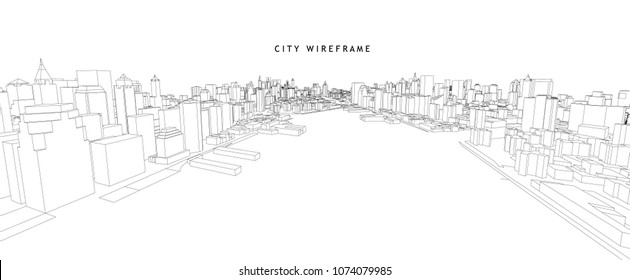 3d wireframe of building. sketch design.Vector