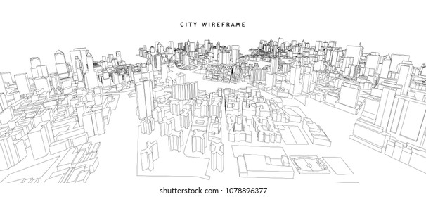 3d wireframe of building. sketch design.Vector
