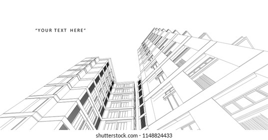 3d wireframe of building. sketch design.Vector