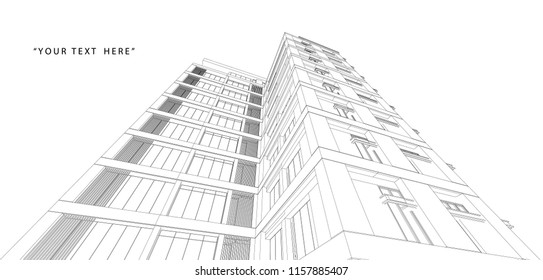 3d wireframe of building. sketch design.Vector