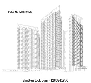 3d wireframe of building. sketch design.Vector - Vector