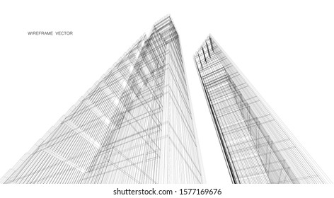 3d wireframe of building. sketch design.Vector