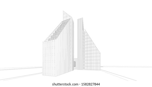 3d wireframe of building. sketch design.Vector