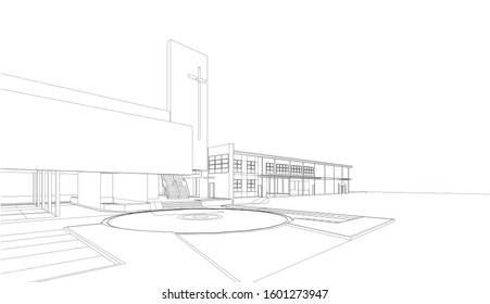 3d wireframe of building. sketch design.Vector