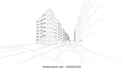 3d Wireframe Of Building. Sketch Design.Vector