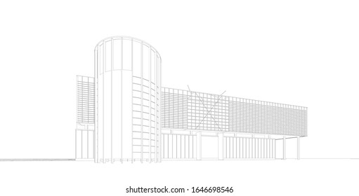 3d wireframe of building. sketch design.Vector illustration