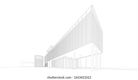 3d wireframe of building. sketch design.Vector illustration