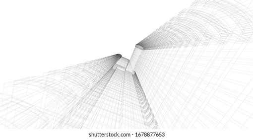3d wireframe of building. sketch design.Vector
