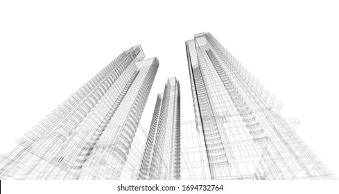3d wireframe of building. sketch design.Vector