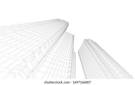 3d wireframe of building. sketch design.Vector