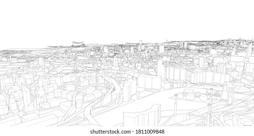 3d wireframe of building. sketch design.Vector