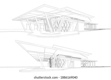 3d wireframe of building. sketch design.Vector