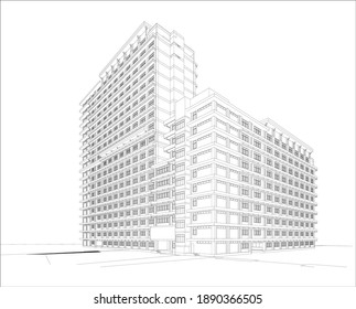 3d Wireframe Of Building. Sketch Design.Vector