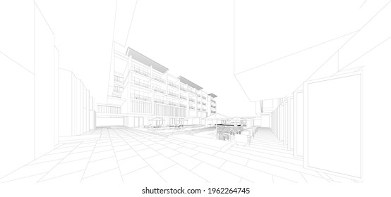 3d wireframe of building. sketch design.Vector