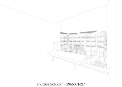 3d wireframe of building. sketch design.Vector