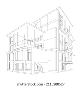 3d wireframe of building. sketch design.Vector