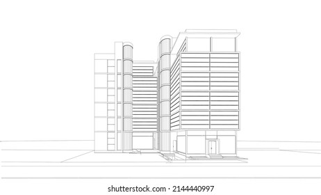 3d wireframe of building. sketch design.Vector