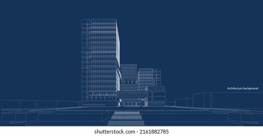 3d wireframe of building. sketch design.Vector