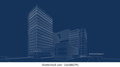 3d wireframe of building. sketch design.Vector