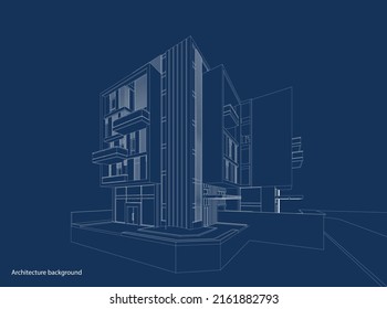 3d wireframe of building. sketch design.Vector