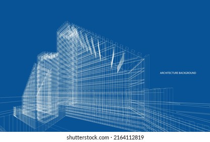 3d wireframe of building. sketch design.Vector