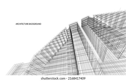3d wireframe of building. sketch design.Vector