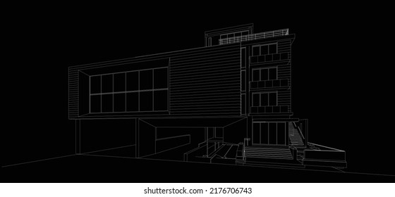3d wireframe of building. sketch design.Vector