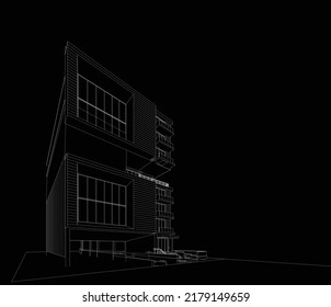 3d wireframe of building. sketch design.Vector