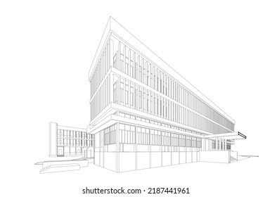 3d wireframe of building. sketch design.Vector
