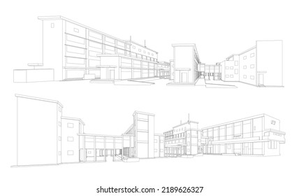 3d wireframe of building. sketch design.Vector